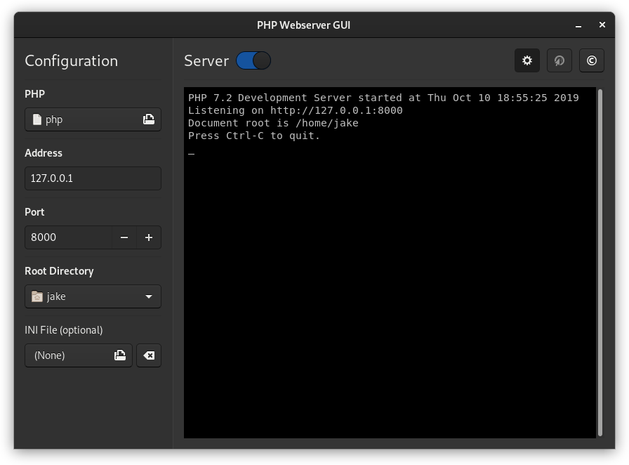 PHP Web Server GUI - Dark Variant